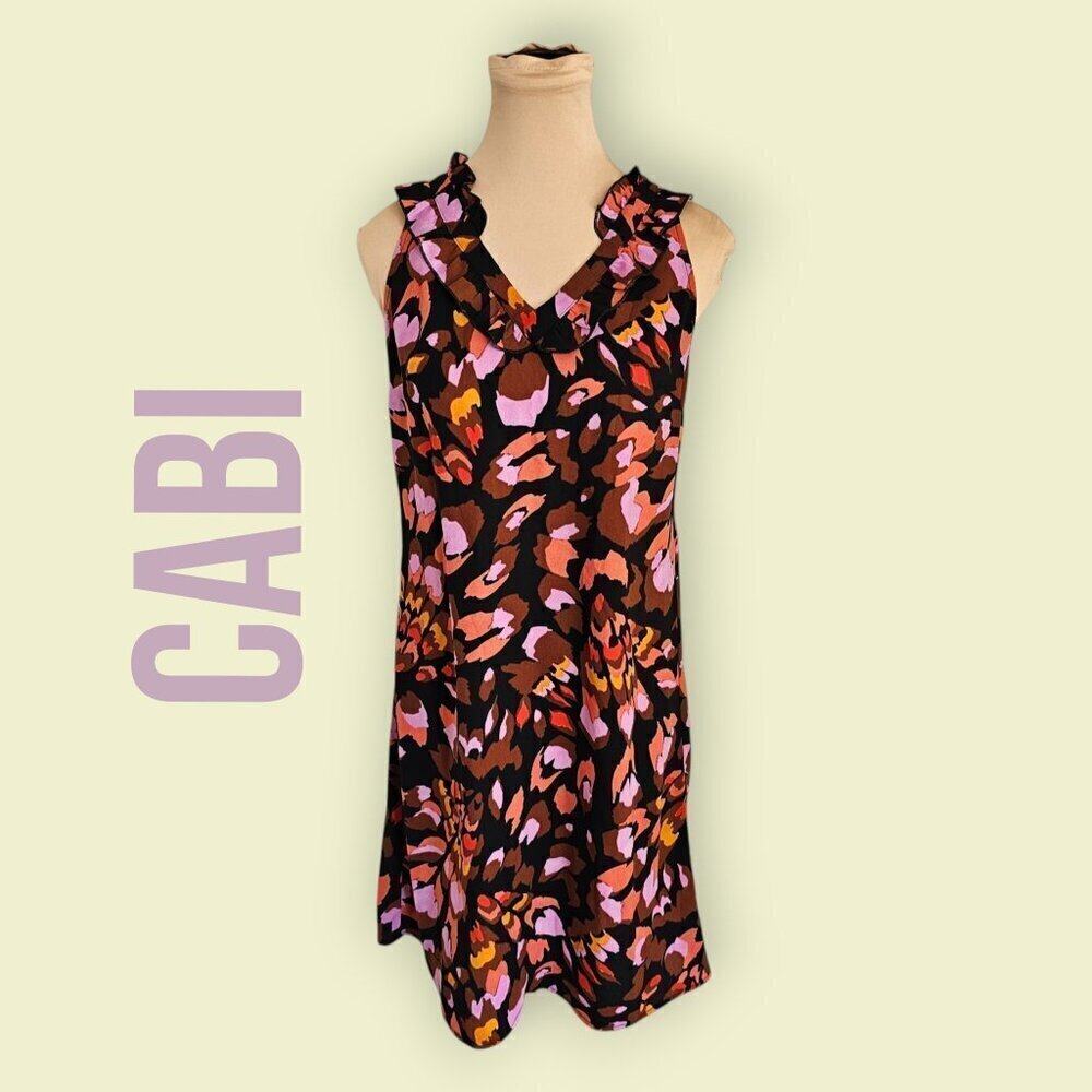 Cabi Brown Purple Pink Ruffle Mini Dress Sz XS